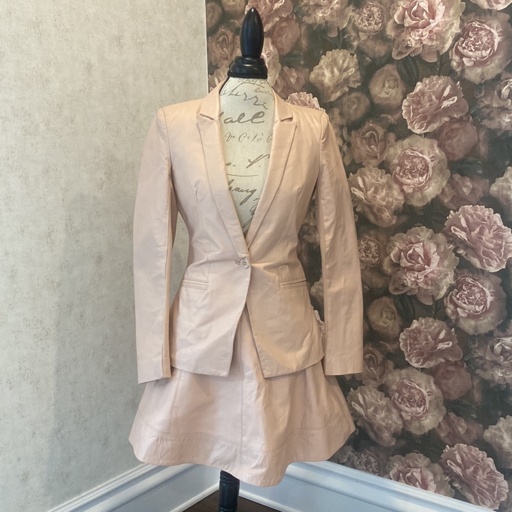 Women’s Light Pink Leather Blazer & Skirt Set